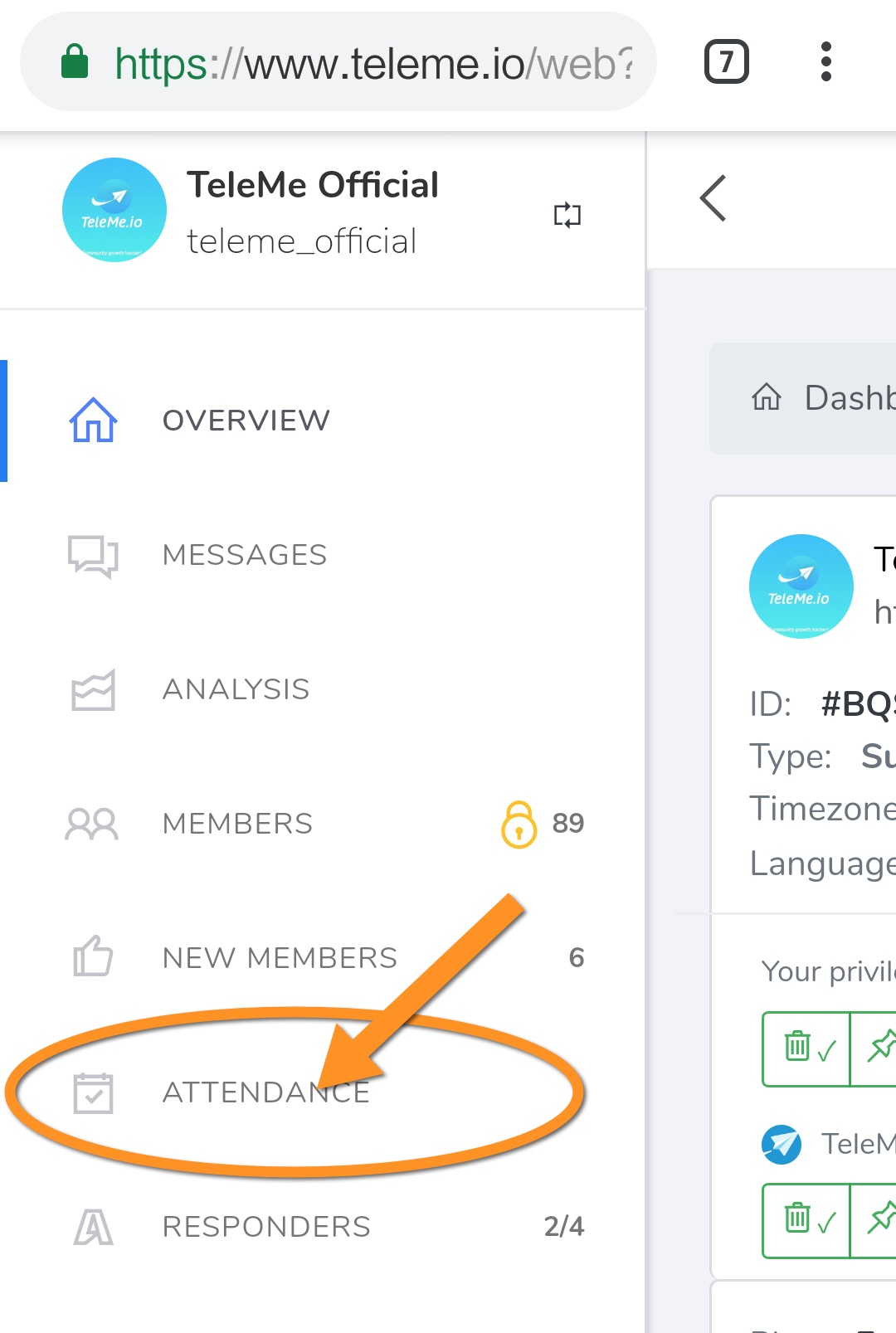 Tap "Attendance" from the left side navigation bar